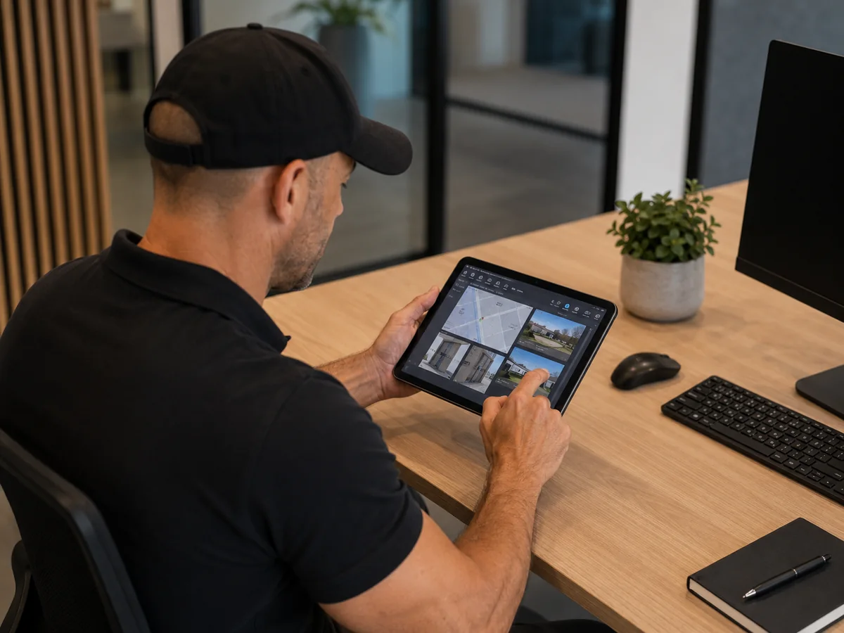 Técnico revisando fotografías e indicios del caso en una tableta