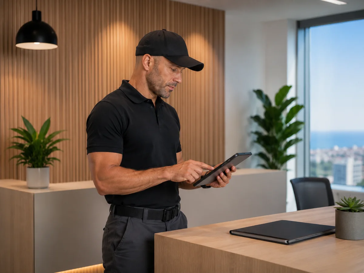 Técnico completando la documentación digital después del servicio